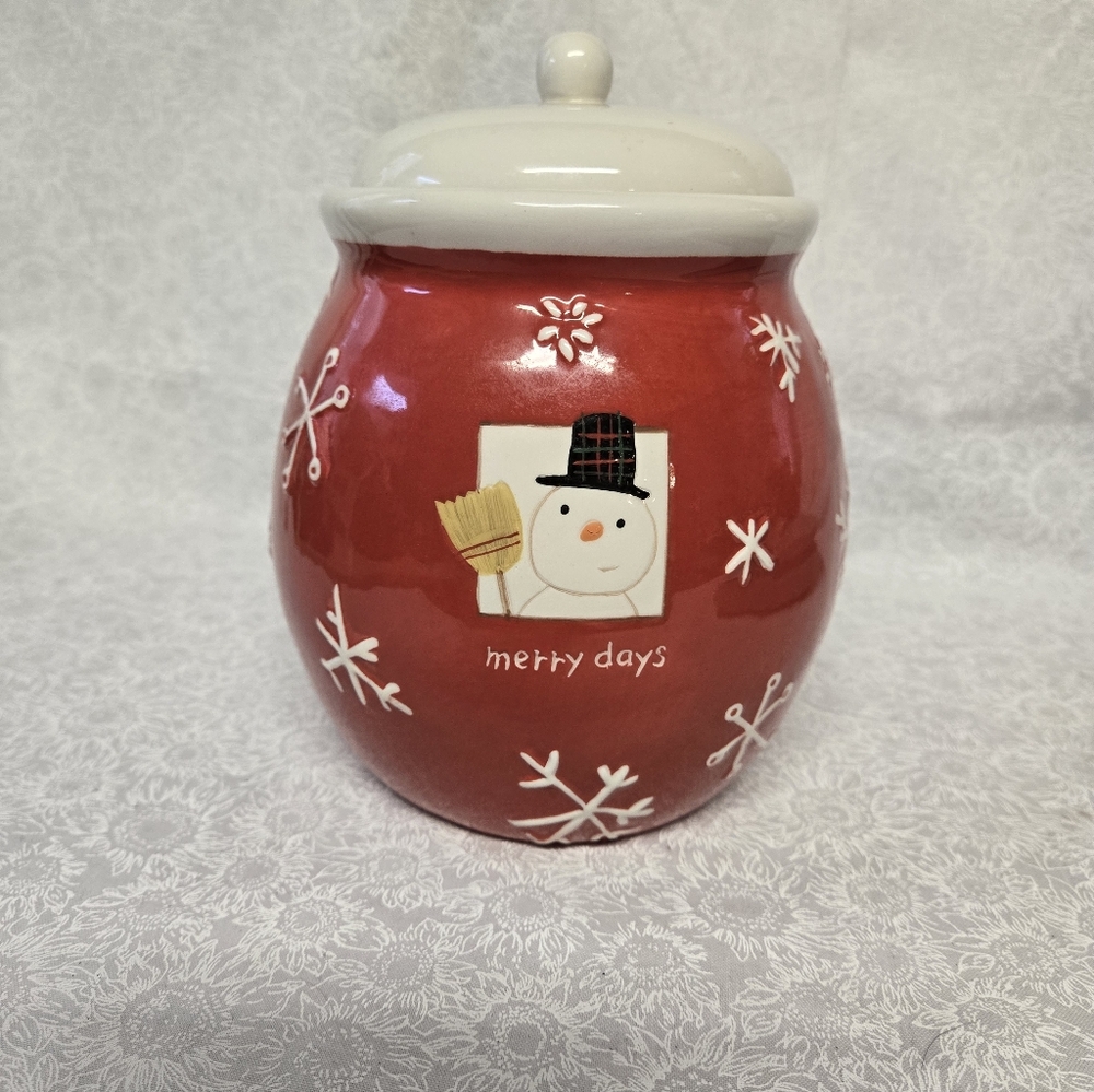 Red Snowman Holiday Cookie Jar Hallmark